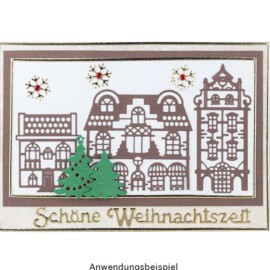 Stanzschablonen, Häuser, Tannen & Schneeflocken, 7 Stück