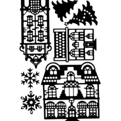 Stanzschablonen, Häuser, Tannen & Schneeflocken, 7 Stück