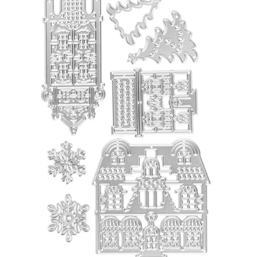 Stanzschablonen, Häuser, Tannen & Schneeflocken, 7 Stück