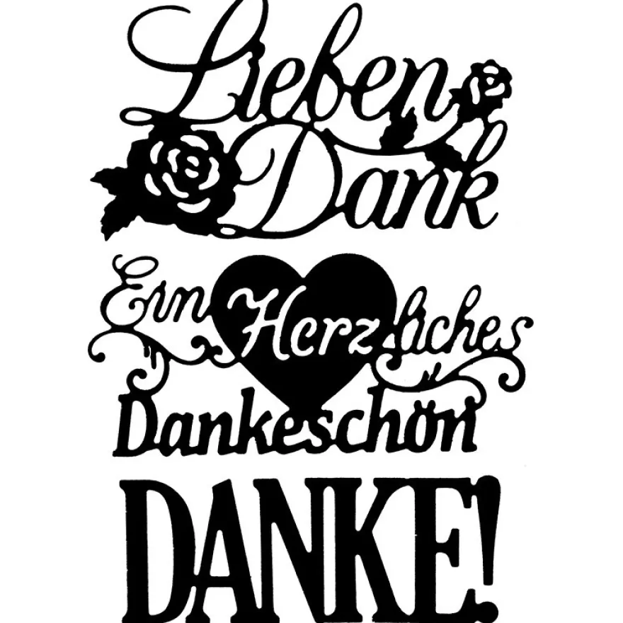 Stanzschablonen, Schriften, Danke 2, 3,5cm bis 9,5cm, 3 Stück