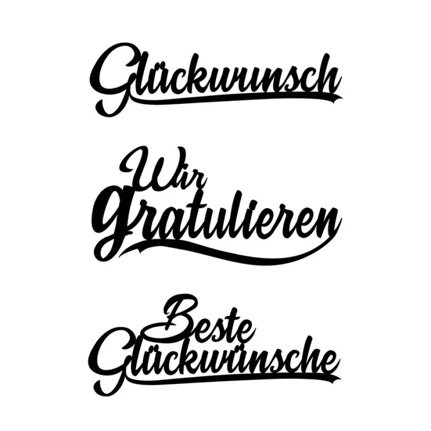 Stanzschablonen, Schriften, Glückwünsche 1, 2,4cm bis 8,3 cm, 3 Stück