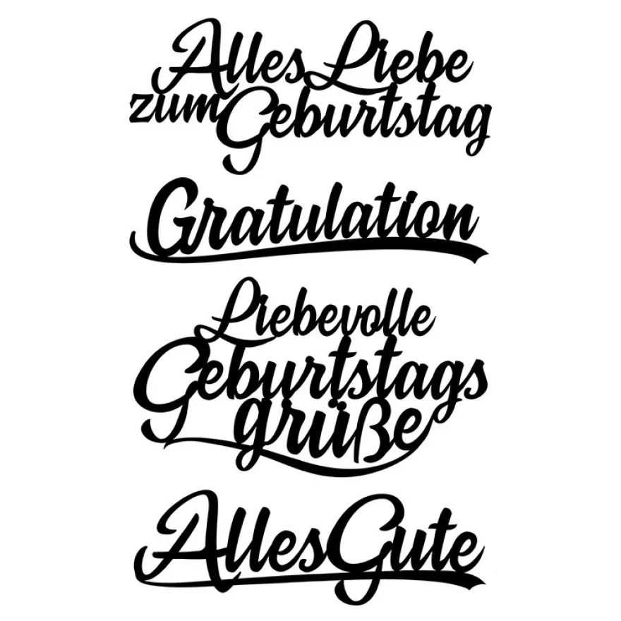 Stanzschablonen, Schriften, Geburtstagswünsche, 2,5cm bis 8,3cm, 4 Stück