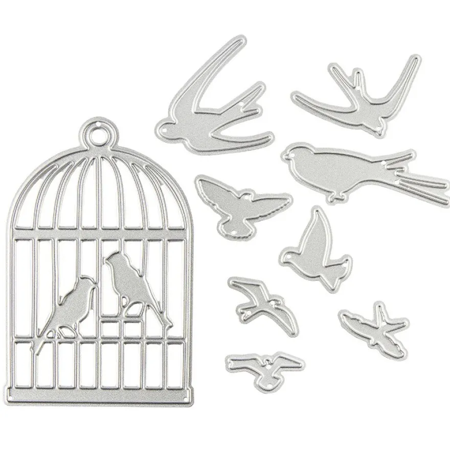 Stanzschablonen, Vogelkäfig & Vögel, 7,6cm x 4,8cm
