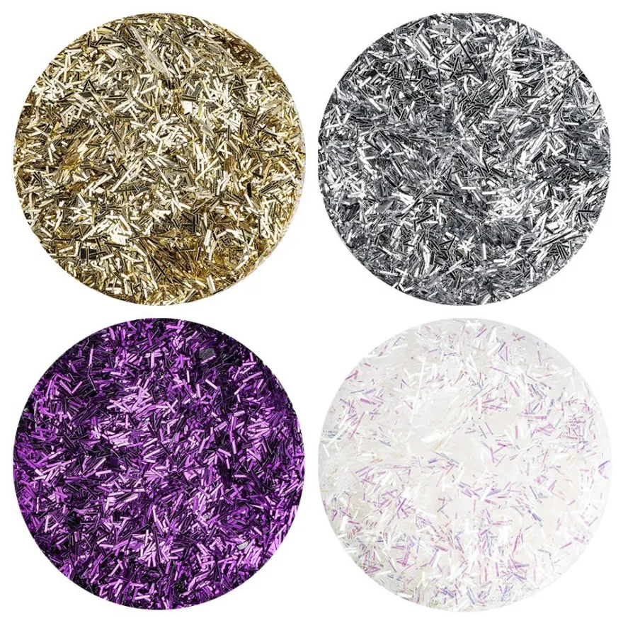 Stäbchen-Glimmer, je 12g, silber, violett, weiß, gold, 4 Dosen