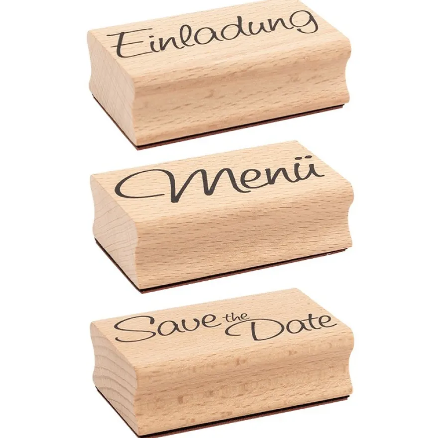 Stempelset, Holzstempel, 6,5cm x 4cm x 2,2cm, 3 Stück