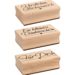 Stempelset, Holzstempel, 6,5cm x 4cm x 2,2cm, 3 Stück