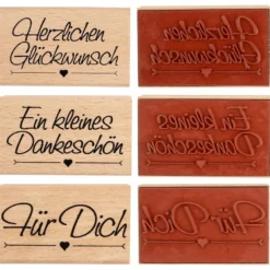Stempelset, Holzstempel, 6,5cm x 4cm x 2,2cm, 3 Stück