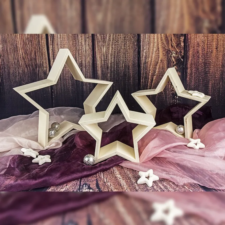 Sterne, Holzrahmen, Ø 19,5cm-30cm, 3 Stück