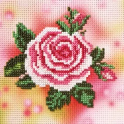 Stickbild-Set, malerischer Hintergrund, 14,5x14,5cm, Rose