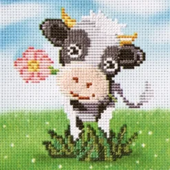 Stickbild-Set, malerischer Hintergrund, 14,5x14,5cm, Kuh