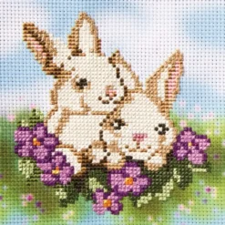 Stickbild-Set, malerischer Hintergrund, 14,5x14,5cm, Hase
