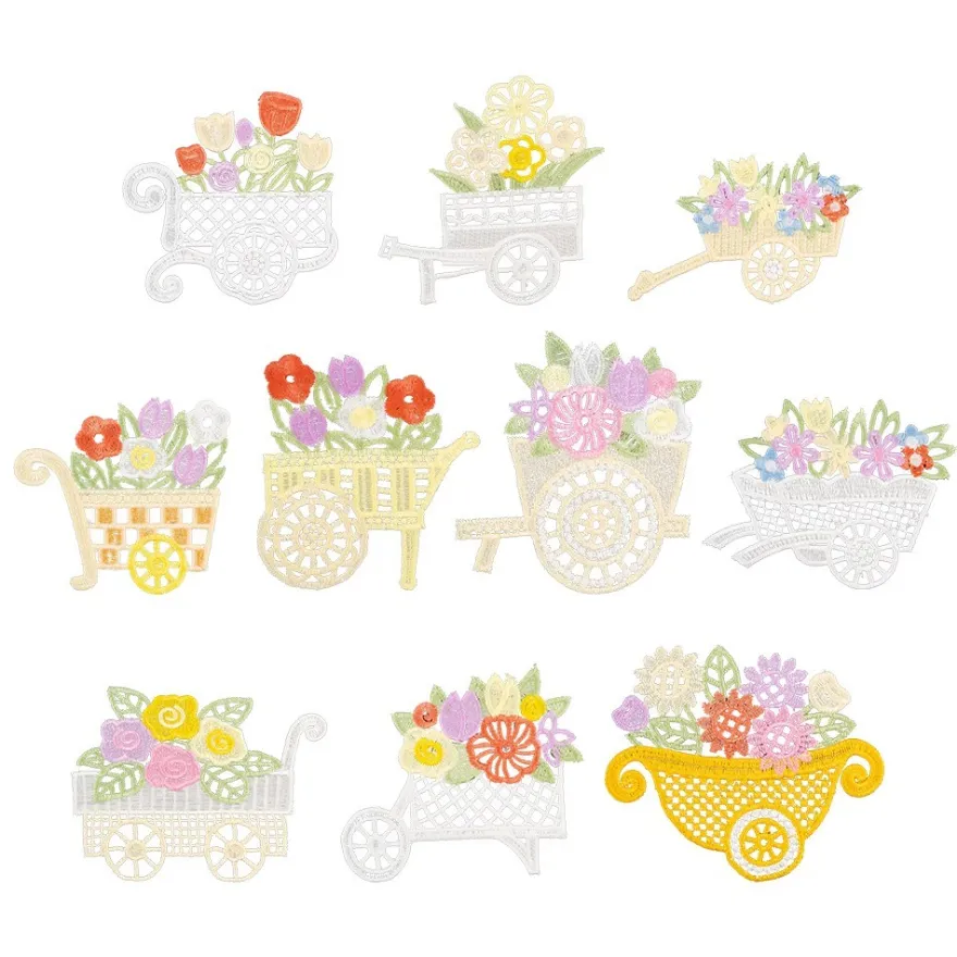 Stick-Designs, Blumenwagen, 8cm bis 11,5cm, 10 Stück