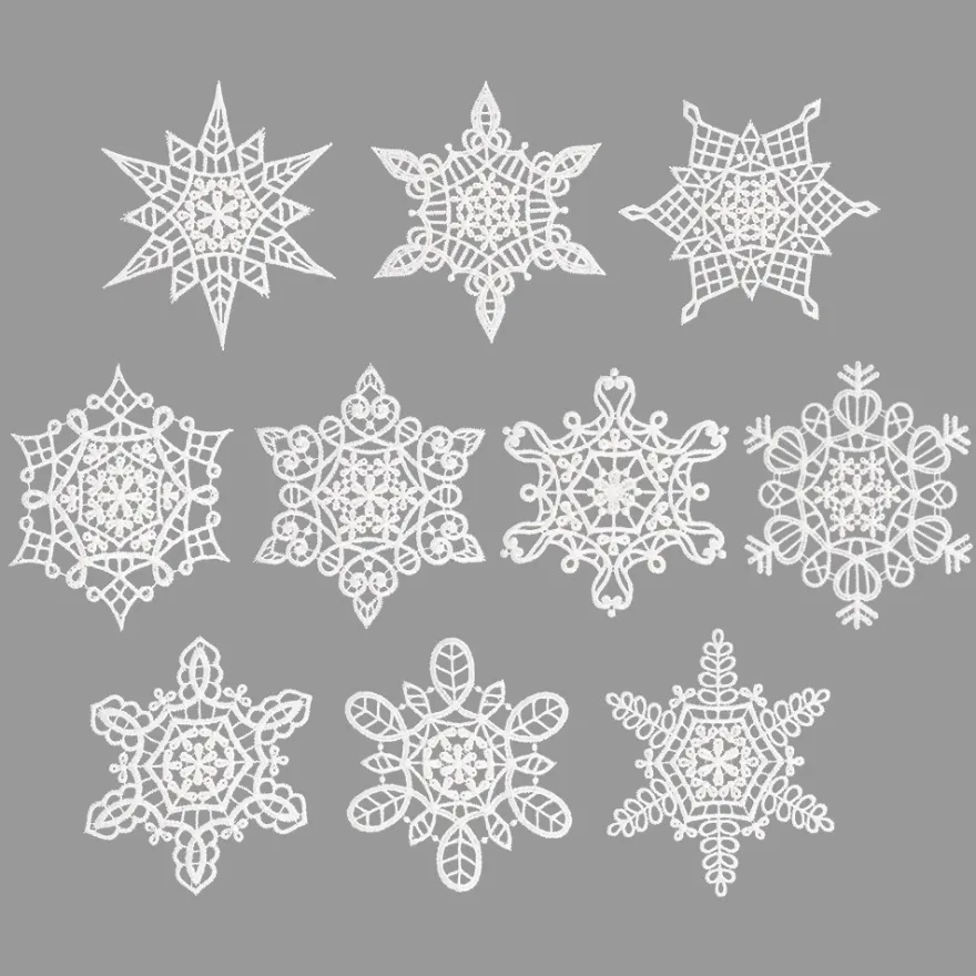 Stick-Designs, Eiskristalle 2, Ø 10cm bis 10,5cm, weiß, 10 Stück