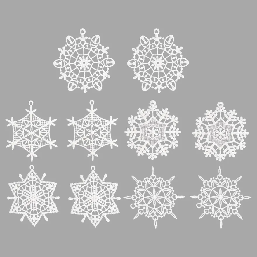 Stick-Designs, Eiskristalle 1, Ø 7,5cm bis 9,5cm, weiß, 10 Stück