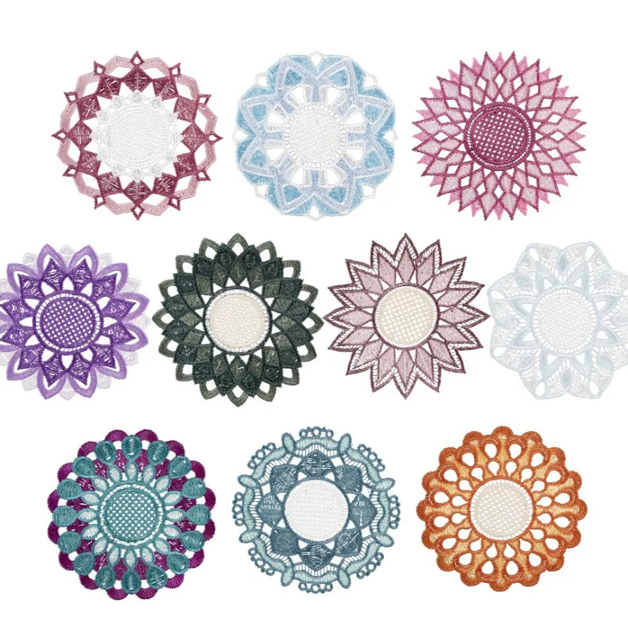 Stick-Designs, Zierdeckchen Ø 10cm, 10 Stück