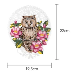 Stick-Design XL, Eule mit Wildrose, 22cm x 19,3cm, farbig, mit Aufhänge-Öse