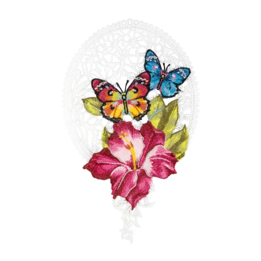 Stick-Design XL, Gladiole mit Schmetterlingen, 24cm x 15cm, farbig, mit Aufhänge-Öse