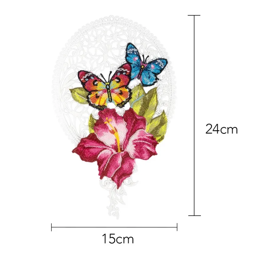 Stick-Design XL, Gladiole mit Schmetterlingen, 24cm x 15cm, farbig, mit Aufhänge-Öse