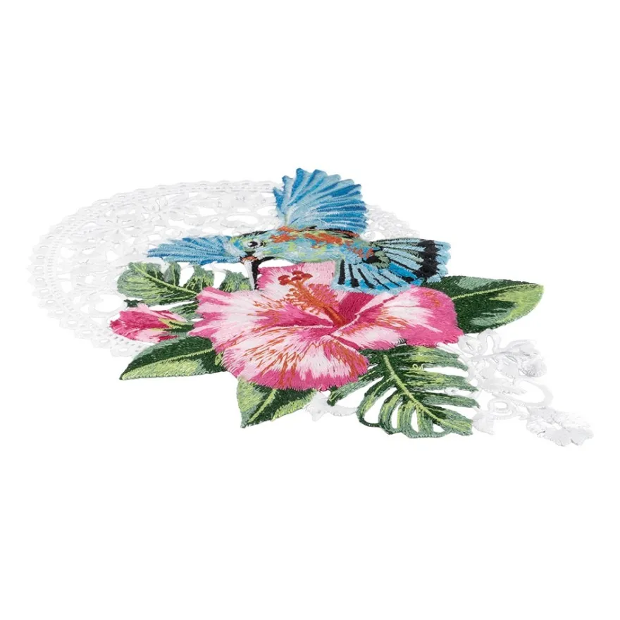 Stick-Design XL, Kolibri mit Hibiskus, 25cm x 17,7cm, farbig, mit Aufhänge-Öse