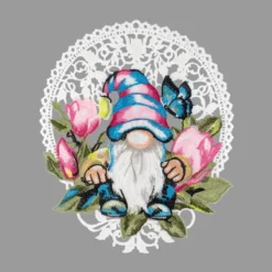 Stick-Design XL, Wichtel mit Magnolie, 21,3cm x 18cm, farbig, mit Aufhänge-Öse