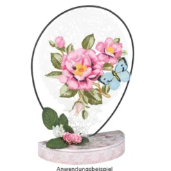 Stick-Design XL, Wildrose mit Schmetterling, 24,5cm x 16,9cm, farbig, mit Aufhänge-Öse