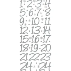 Sticker, Adventskalender-Zahlen, Perlmuttfolie, silber