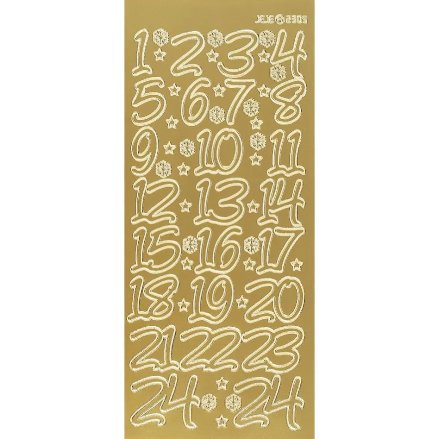 Sticker, Adventskalender-Zahlen, Perlmuttfolie, gold