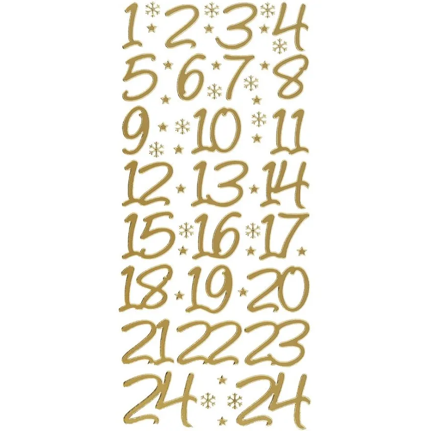 Sticker, Adventskalender-Zahlen, Perlmuttfolie, gold