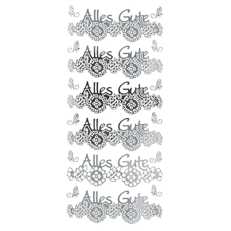 Sticker, Alles Gute, Spiegelfolie, silber
