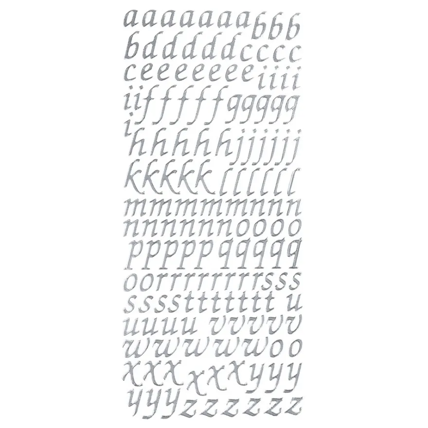 Sticker, Alphabet, Kleinbuchstaben, Perlmuttfolie, silber
