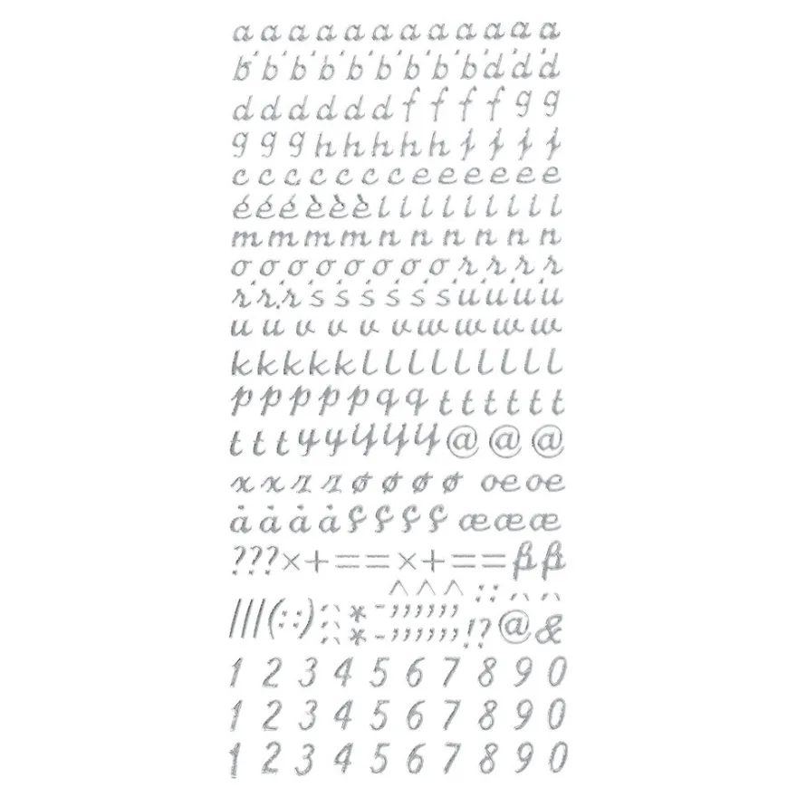 Sticker, Alphabet 3, Kleinbuchstaben, Perlmuttfolie, silber