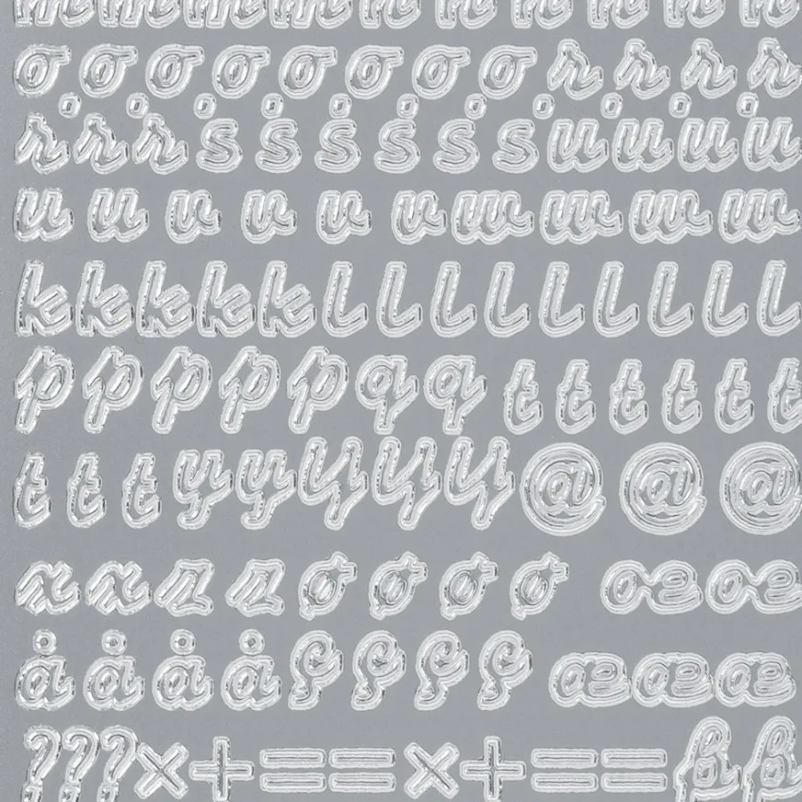 Sticker, Alphabet 3, Kleinbuchstaben, Perlmuttfolie, silber