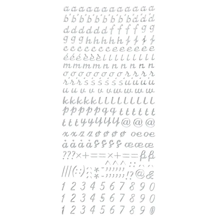 Sticker, Alphabet 3, Kleinbuchstaben, Spiegelfolie, silber
