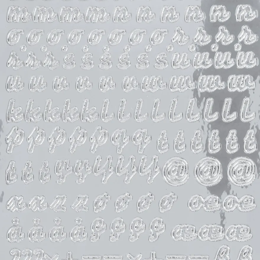 Sticker, Alphabet 3, Kleinbuchstaben, Spiegelfolie, silber