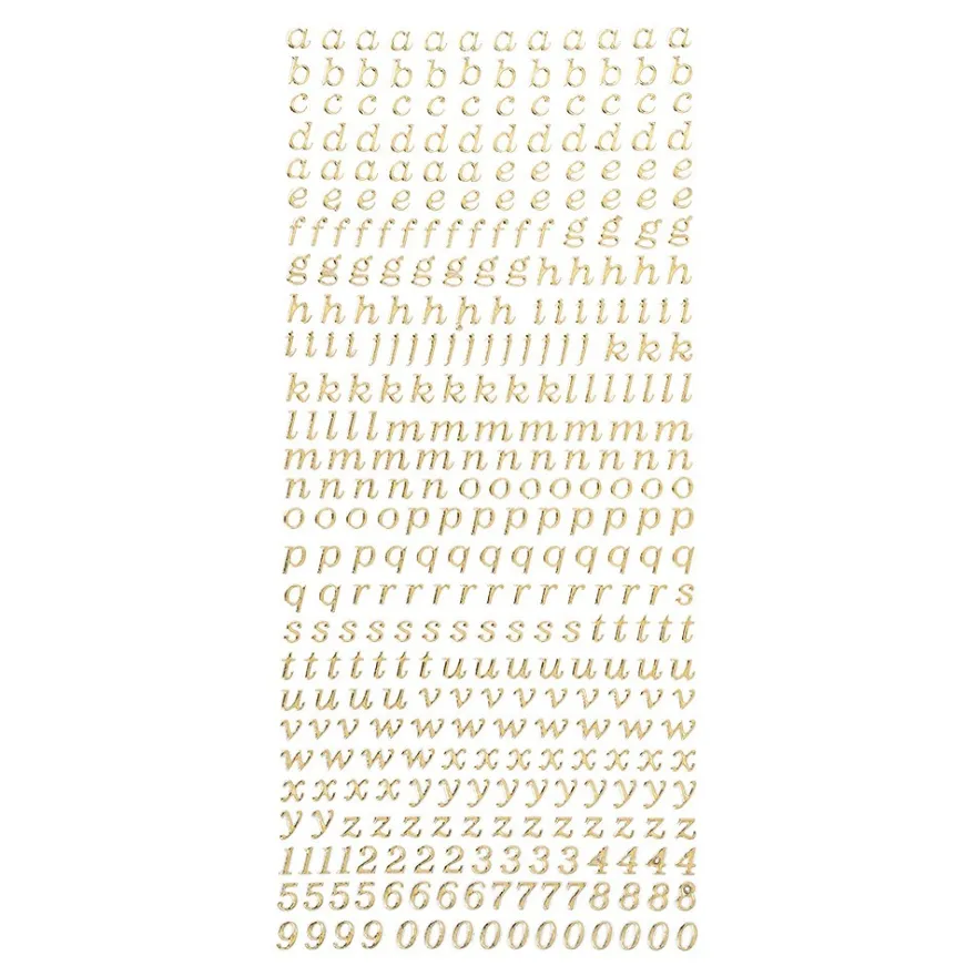 Sticker Alphabet 8, Kleinbuchstaben & Zahlen, Spiegelfolie, gold