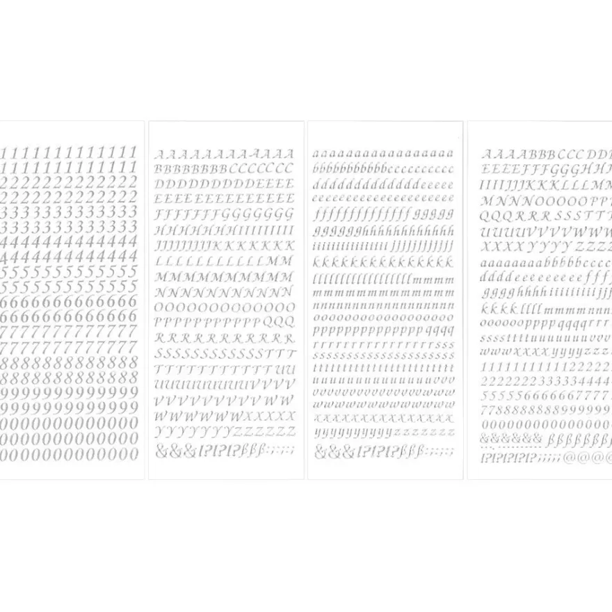 Stickerbogen, Buchstaben & Zahlen, silber, 4 Bogen