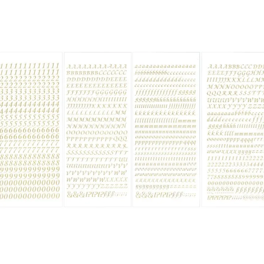 Stickerbogen, Buchstaben & Zahlen, gold, 4 Bogen