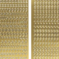 Stickerbogen, Buchstaben & Zahlen, gold, 4 Bogen