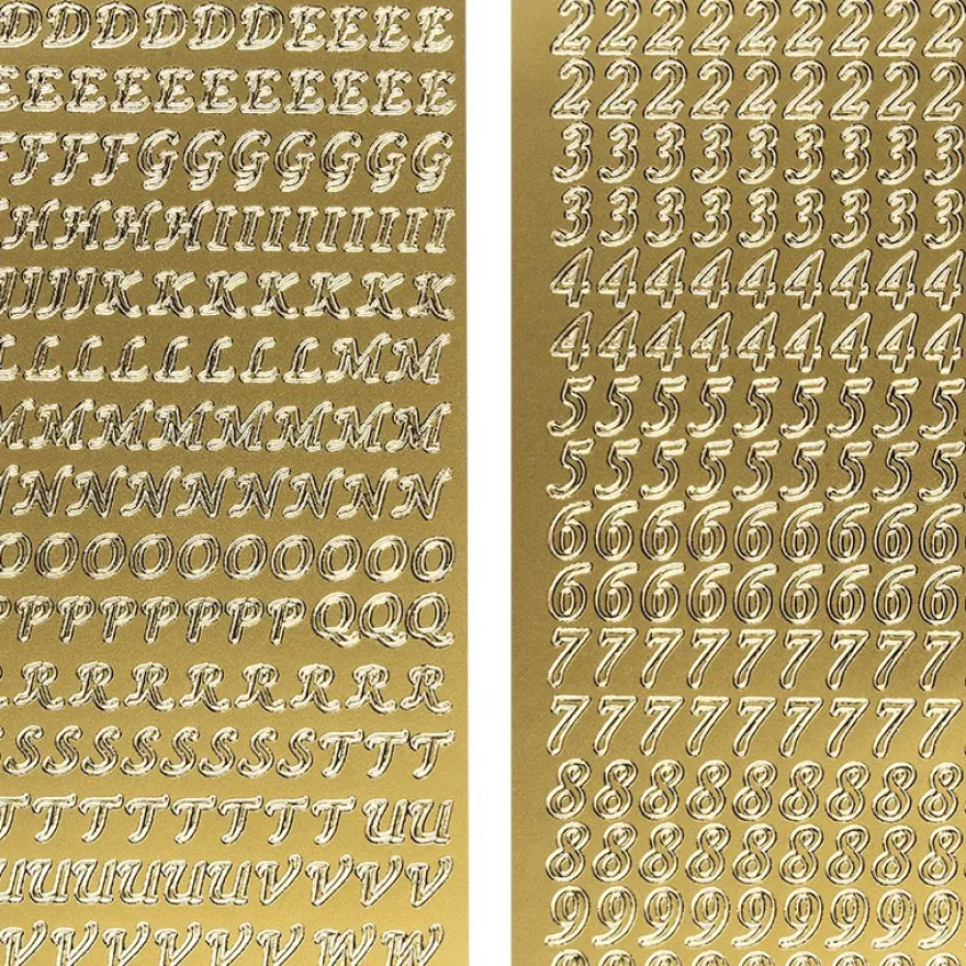 Stickerbogen, Buchstaben & Zahlen, gold, 4 Bogen