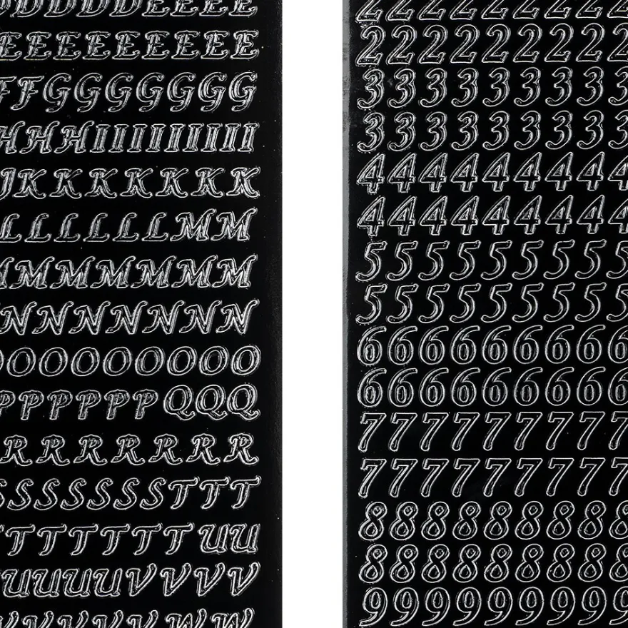 Stickerbogen, Buchstaben & Zahlen, schwarz, 4 Bogen