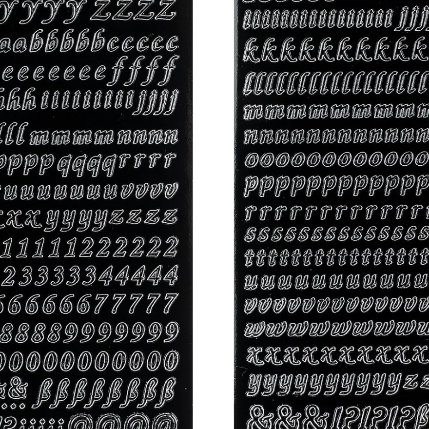 Stickerbogen, Buchstaben & Zahlen, schwarz, 4 Bogen