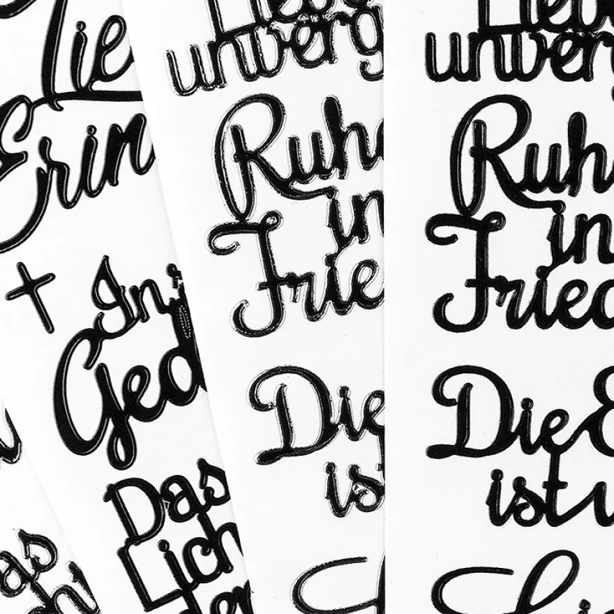 Stickerbogen "Handlettering Art", Kondolenz, schwarz, schwarz/silber, 20cm x 23cm, 4 Bogen