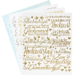 Stickerbogen "Handlettering Art", Hochzeit, gold, silber, weiß, 20cm x 23cm, 4 Bogen