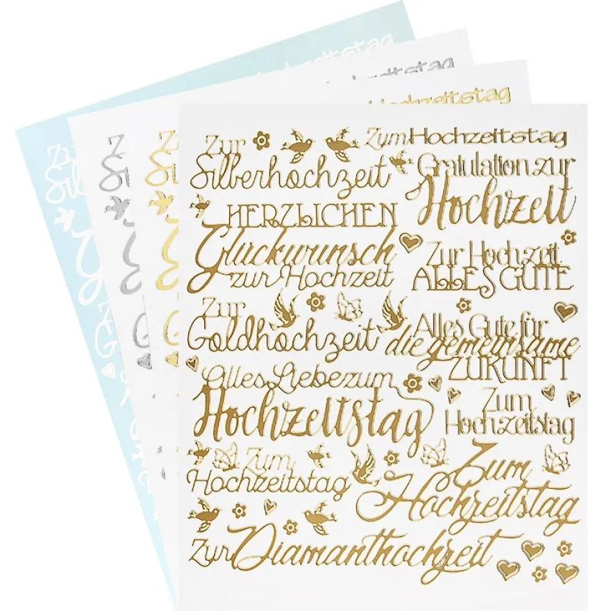 Stickerbogen "Handlettering Art", Hochzeit, gold, silber, weiß, 20cm x 23cm, 4 Bogen