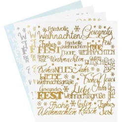 Stickerbogen "Handlettering Art", Weihnachten, gold, silber, weiß, 20cm x 23cm, 4 Bogen