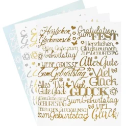 Stickerbogen "Handlettering Art", Gratulationen, gold, silber, weiß, 20cm x 23cm, 4 Bogen