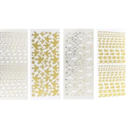 Stickerbogen, Vögel, Spiegelfolie, weiß & gold, 4 Stück