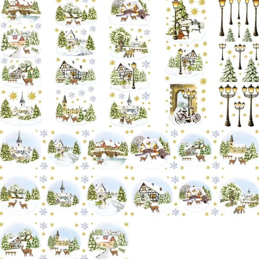 Stickerbogen, Winterdörfer, 10x30cm, 10 Stück