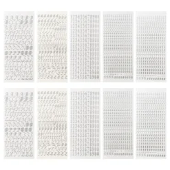 Sticker, Buchstaben und Zahlen, Perlmutt- und Spiegelfolie, versch. Designs, silber, 10 Bogen