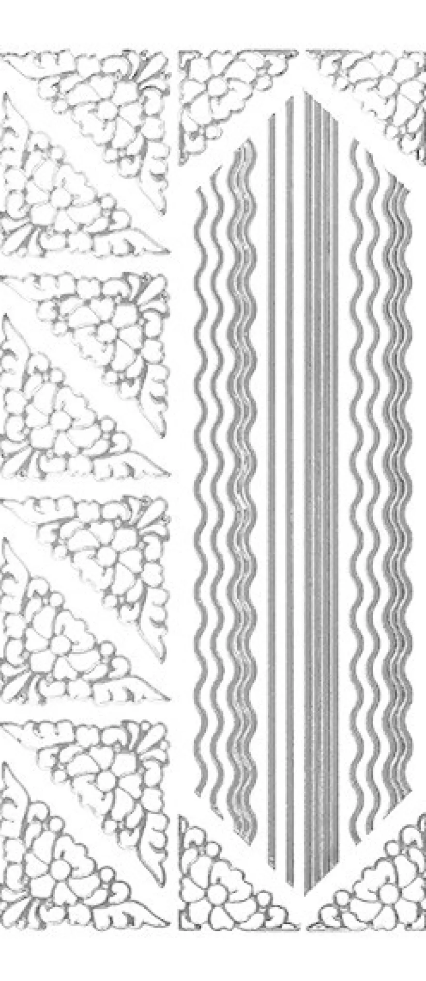 Sticker, Ecken mit Ornamenten, Linien und Wellenlinien, silber